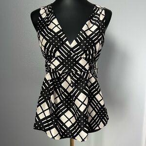 J. Crew vintage black and white plaid silk tie back v-neck blouse